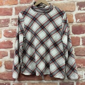 Talbots Turtleneck Tee Shirt Womens XL Multicolor Plaid Long Sleeve Stretchy Top